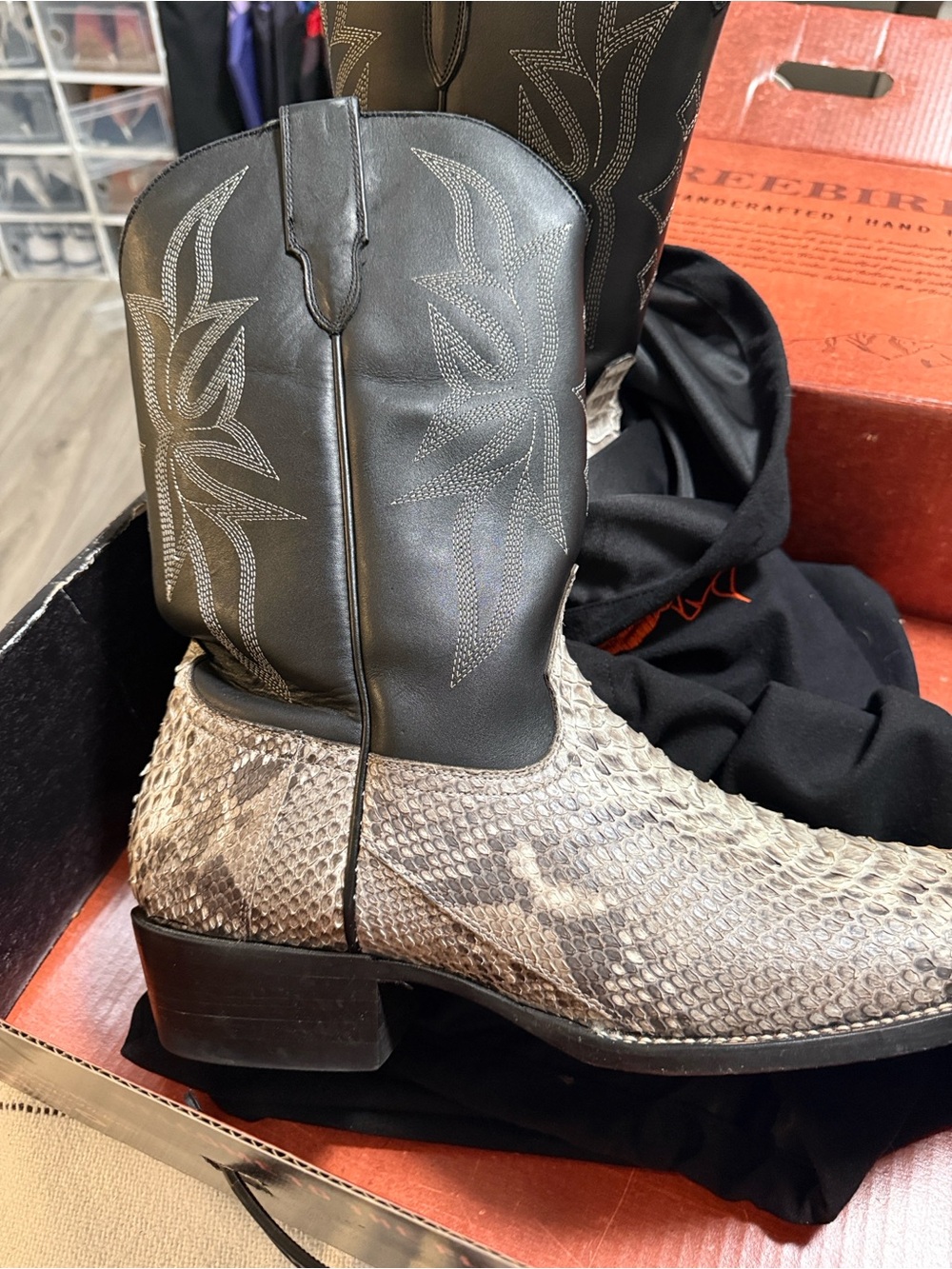 Black Leather & Python  Western Boots